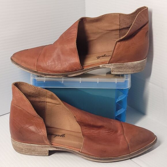 Free People‎ Royale Women's Flats Asymmetrical Tan Brown Leather  Size 37/7-7.5 - Picture 3 of 15
